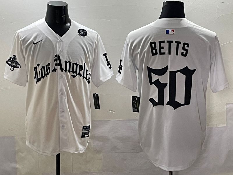 Men 2025 Los Angeles Dodgers #50 Betts White Five generations Joint Name Nike MLB Jersey style 5186->los angeles dodgers->MLB Jersey